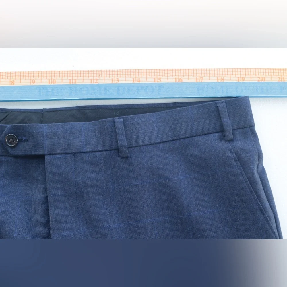 Lauren Ralph Lauren Dress Pants Mens 38 X‎ 29 Blue Wool Blend Muted Plaid Office